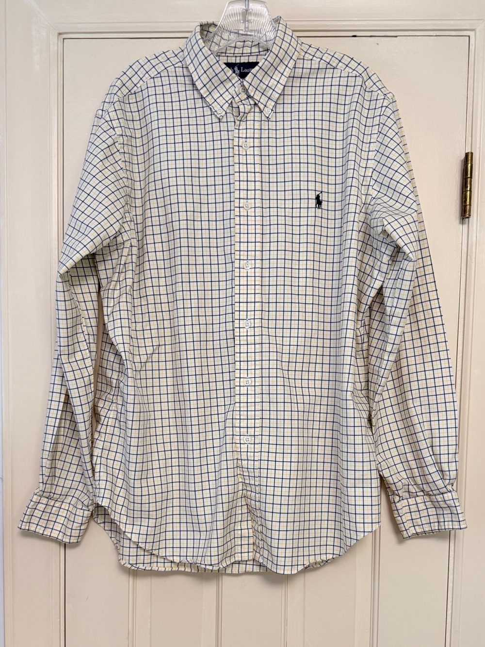 Ralph Lauren Men’s Classic Fit Plaid Button Down Shirt Cream Yellow Navy LARGE
